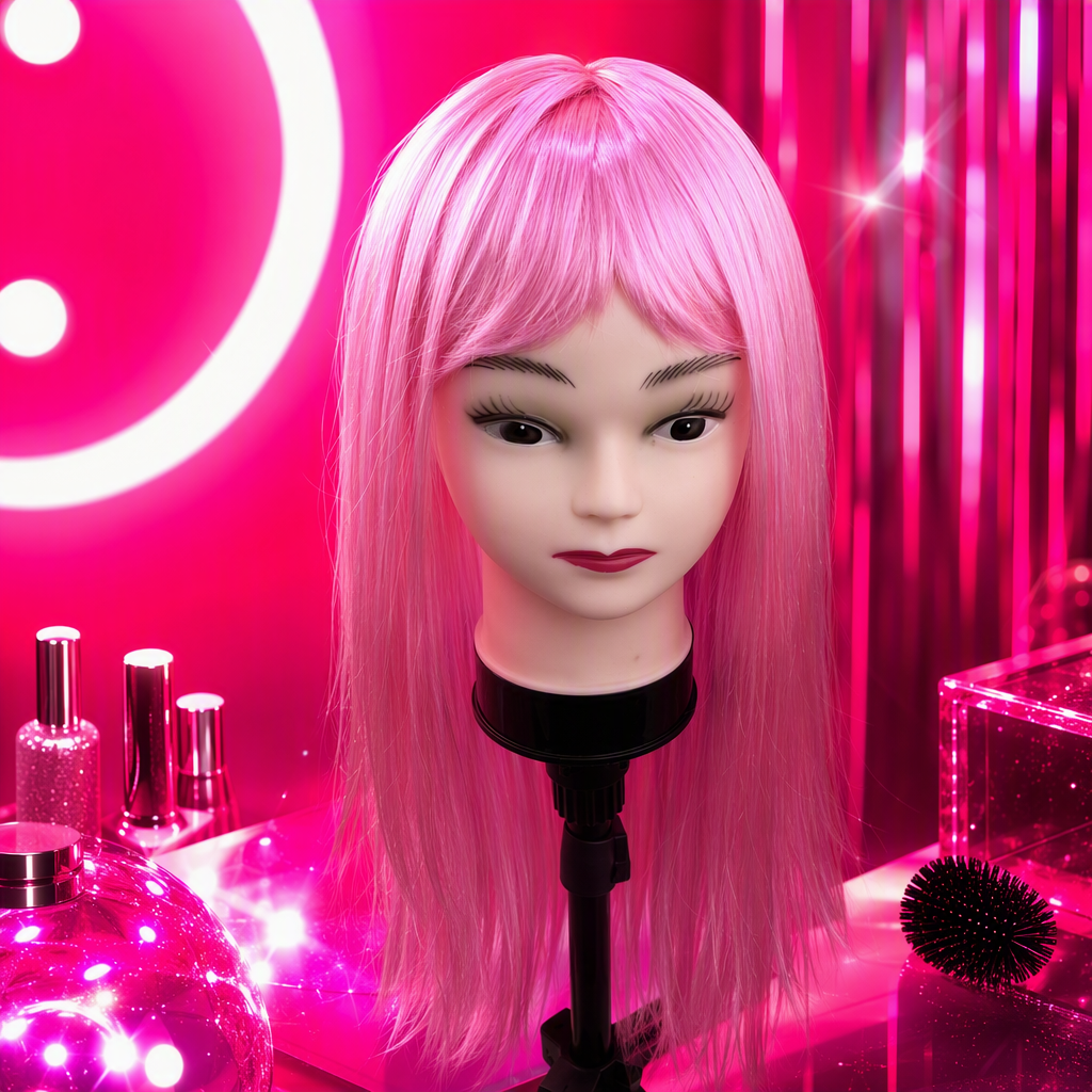Pink wig model, real person hairstyle display, model hairstyle try-on, hairstyle display prop, hairstyle sample, shooting prop Specification image