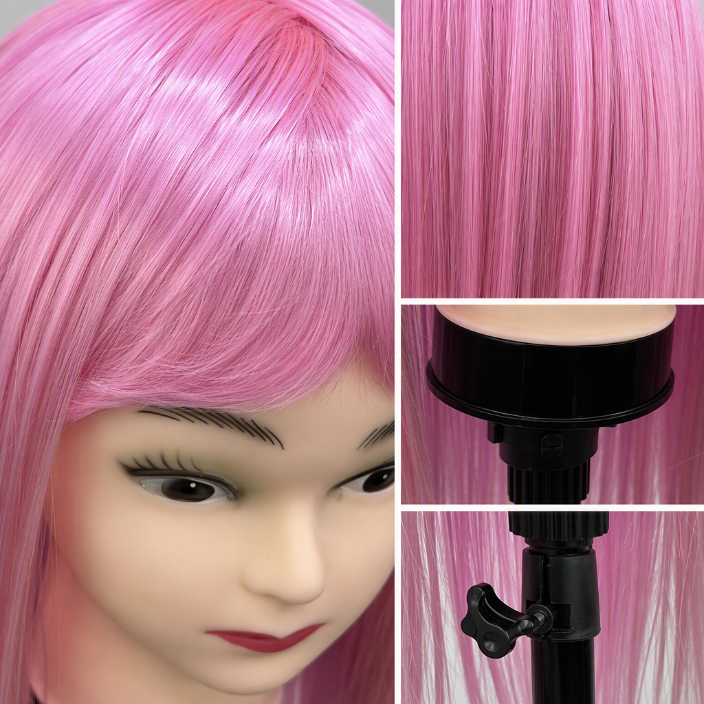 Pink wig model, real person hairstyle display, model hairstyle try-on, hairstyle display prop, hairstyle sample, shooting prop Application Scenario