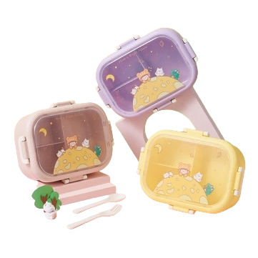 Colorful cartoon pattern portable lunch box, children and students' bento box with compartments, heat-resistant plastic tableware storage box Item Picture