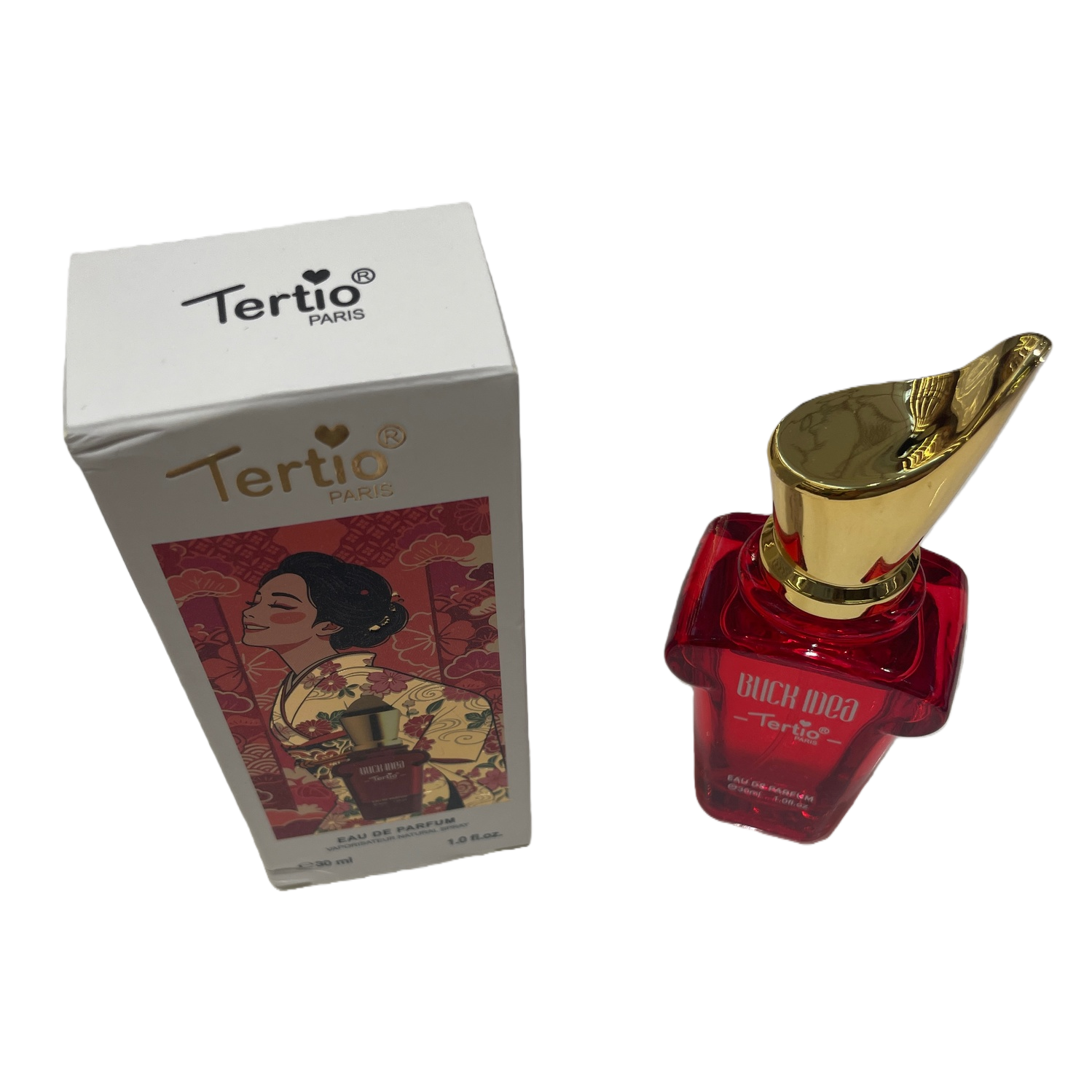 Fashionable red perfume bottle, golden nozzle, white packaging box, exquisite gift box set for women's fragrance and perfume Item Picture
