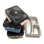Multi-functional black lid lunch box with compartmentalized stacking portable plates, lunch box, student and adult tableware storage box Item Picture