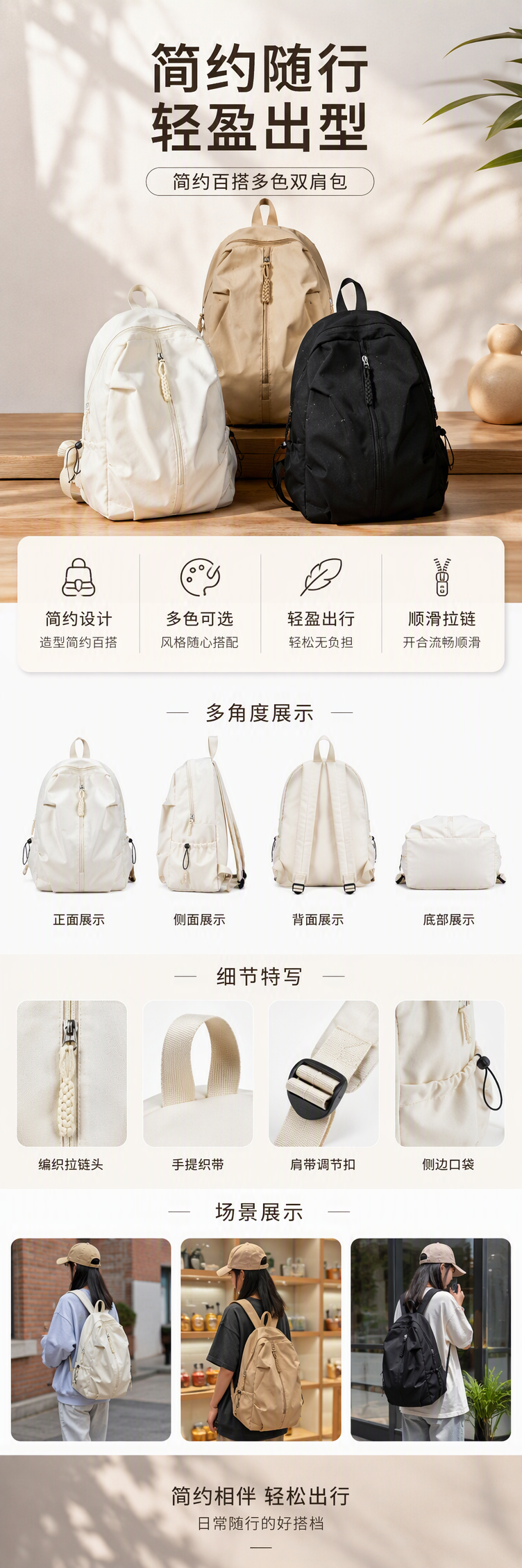 多彩三色背包休闲运动包学生书包多功能潮流百搭款详情1