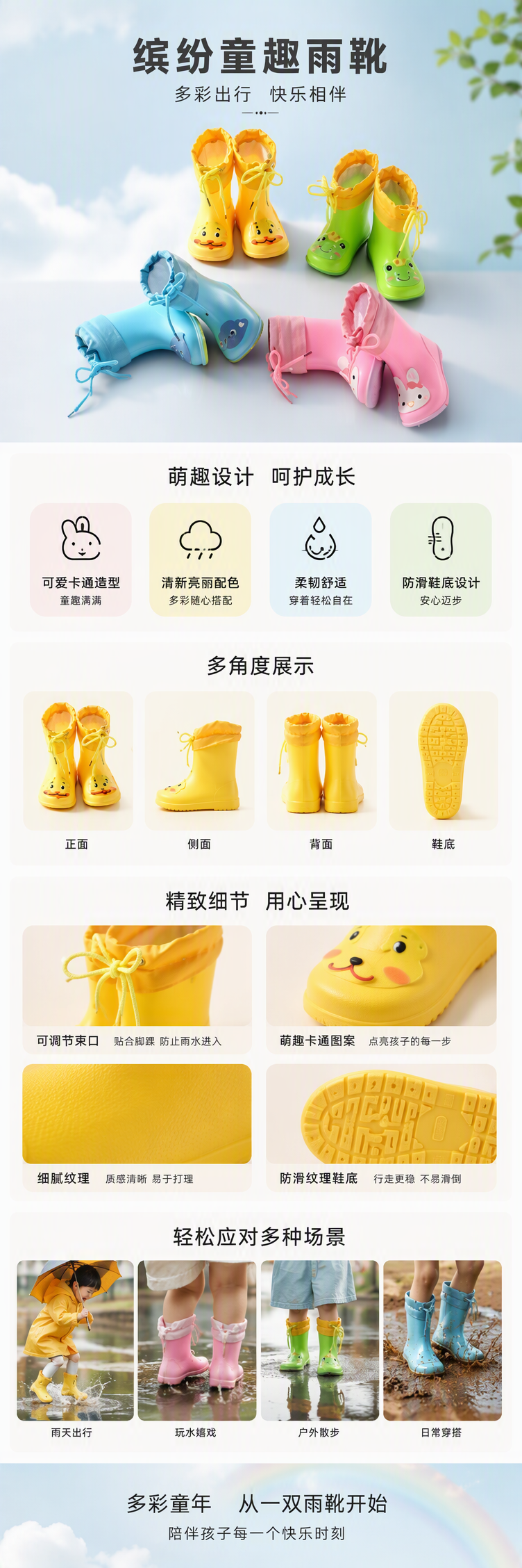 儿童防滑雨靴宝宝婴幼儿防水防风童鞋雨天必备柔软舒适防潮款式多样详情1