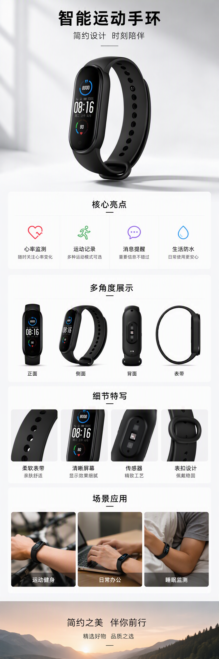 多功能黑色运动手环收纳盒便携防摔运动配件整理盒时尚简约设计详情1