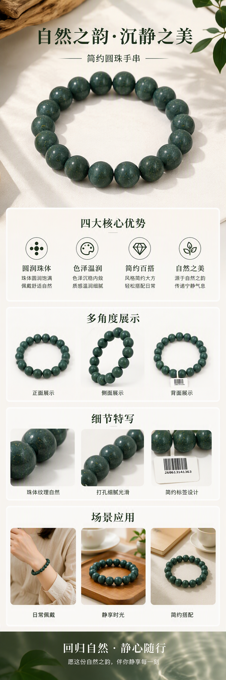 合香珠蓝药宸舒手串中药时尚复古深绿色珠串手链简约百搭手饰潮流配饰女士手链品味优雅详情1