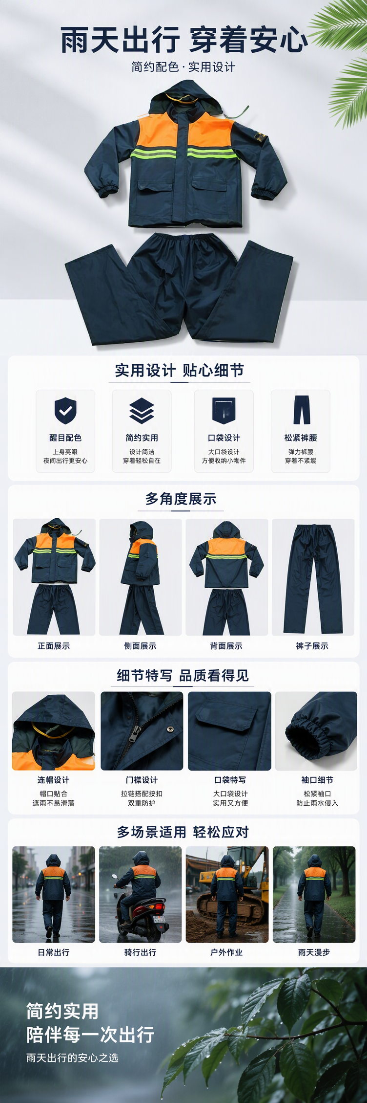 儿童分体雨衣防水透气新款修身雨披便携一次性雨衣雨衣套装详情1