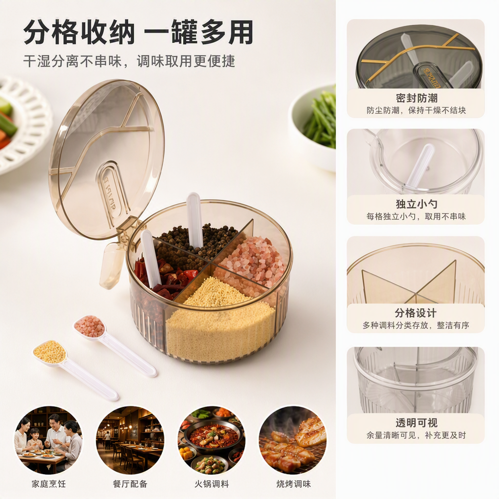 多格透明调料盒厨房收纳调味料储存容器整理收纳盒便携厨具用品