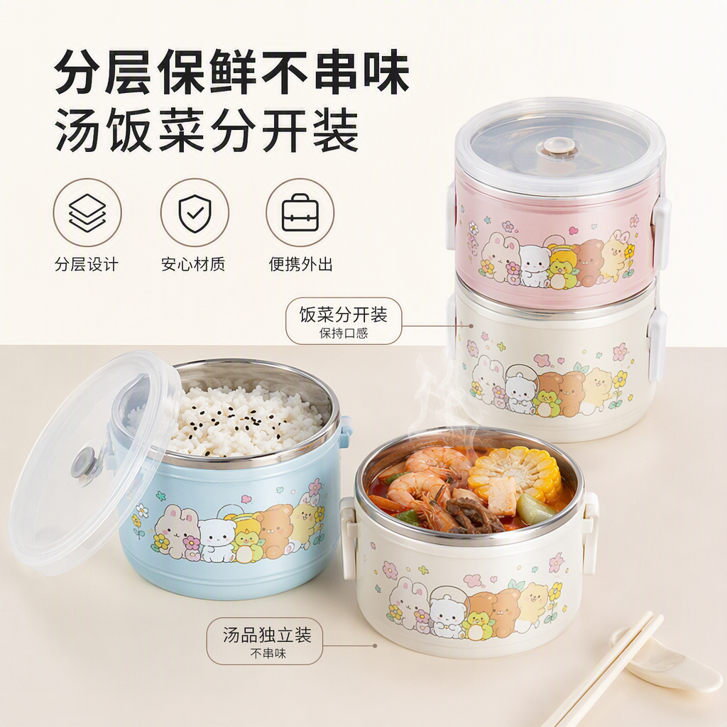 Colorful plastic lunch box set, heat-resistant and shock-resistant children's lunch box tableware set, student portable tableware set