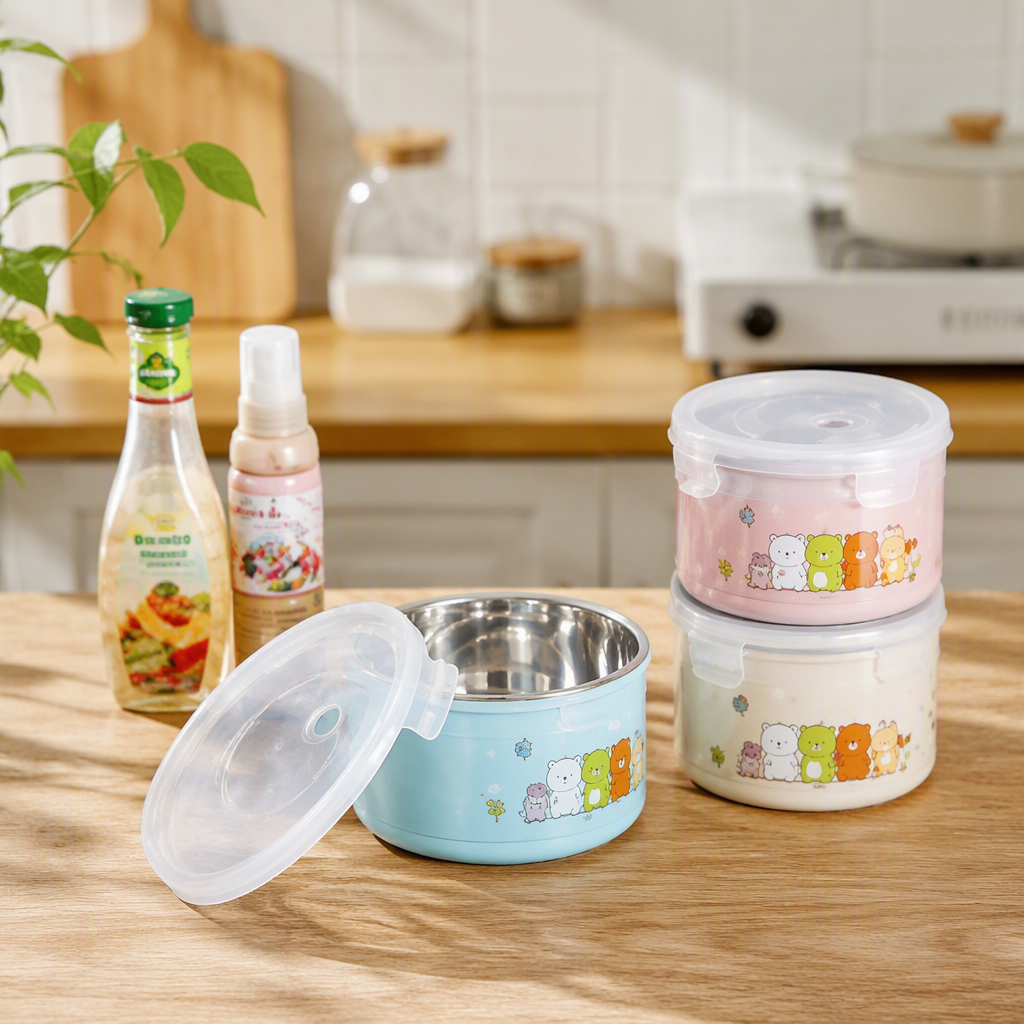 Colorful plastic lunch box set, heat-resistant and shock-resistant children's lunch box tableware set, student portable tableware set details Picture