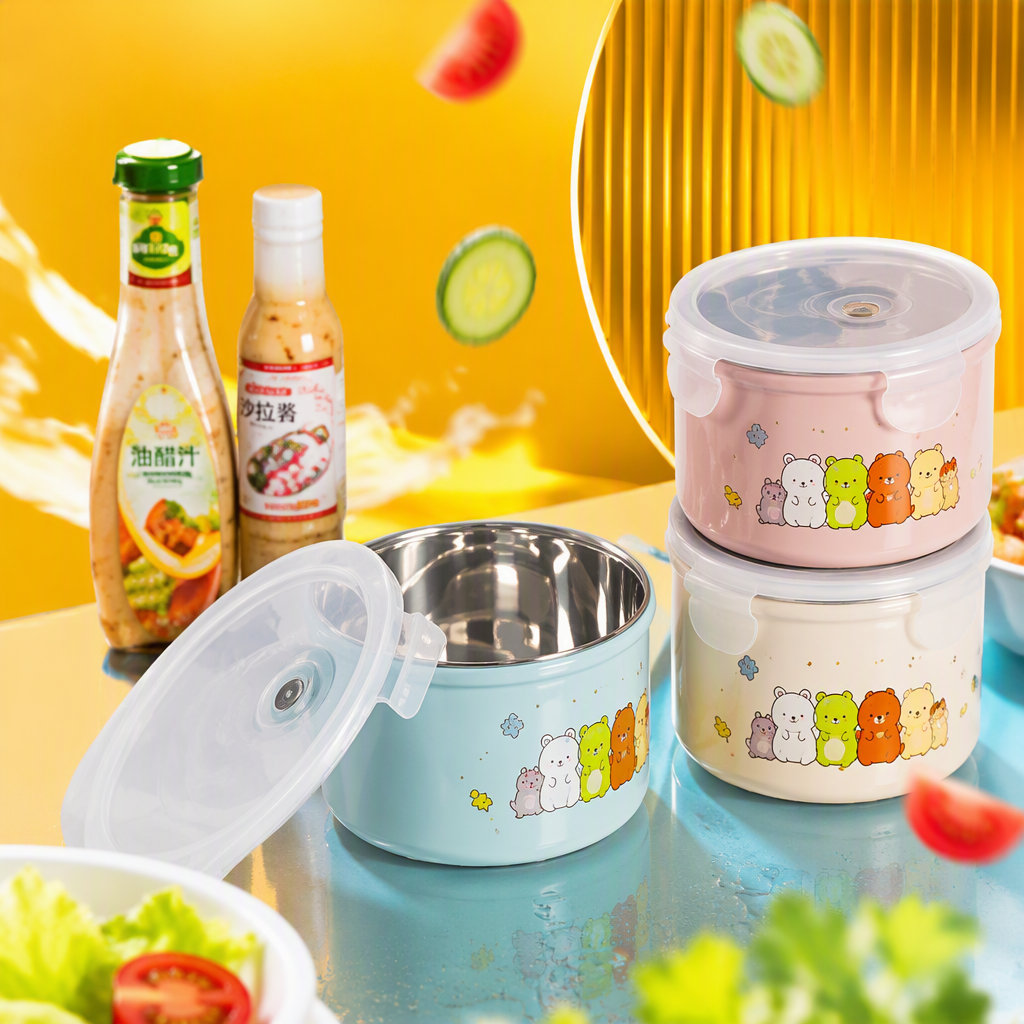 Colorful plastic lunch box set, heat-resistant and shock-resistant children's lunch box tableware set, student portable tableware set Specification image