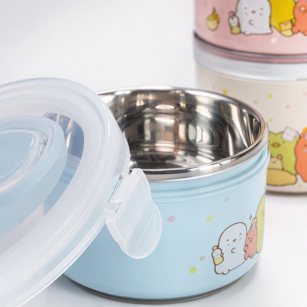 Colorful plastic lunch box set, heat-resistant and shock-resistant children's lunch box tableware set, student portable tableware set Application Scenario