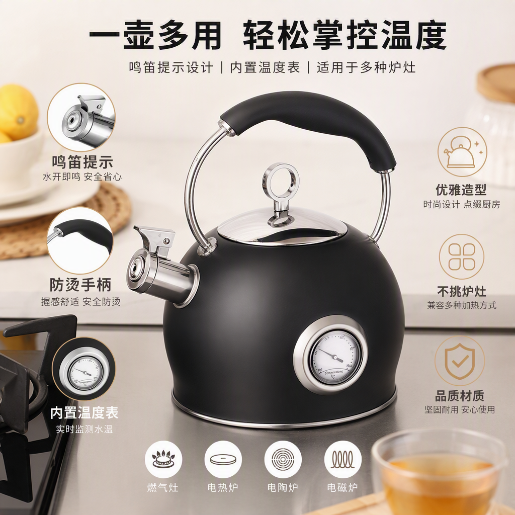 Hr7128-1haus Roland3L stainless steel sounding kettle, large-capacity boiling kettle, gas induction cooker, universal household kitchen boiling kettle details Picture