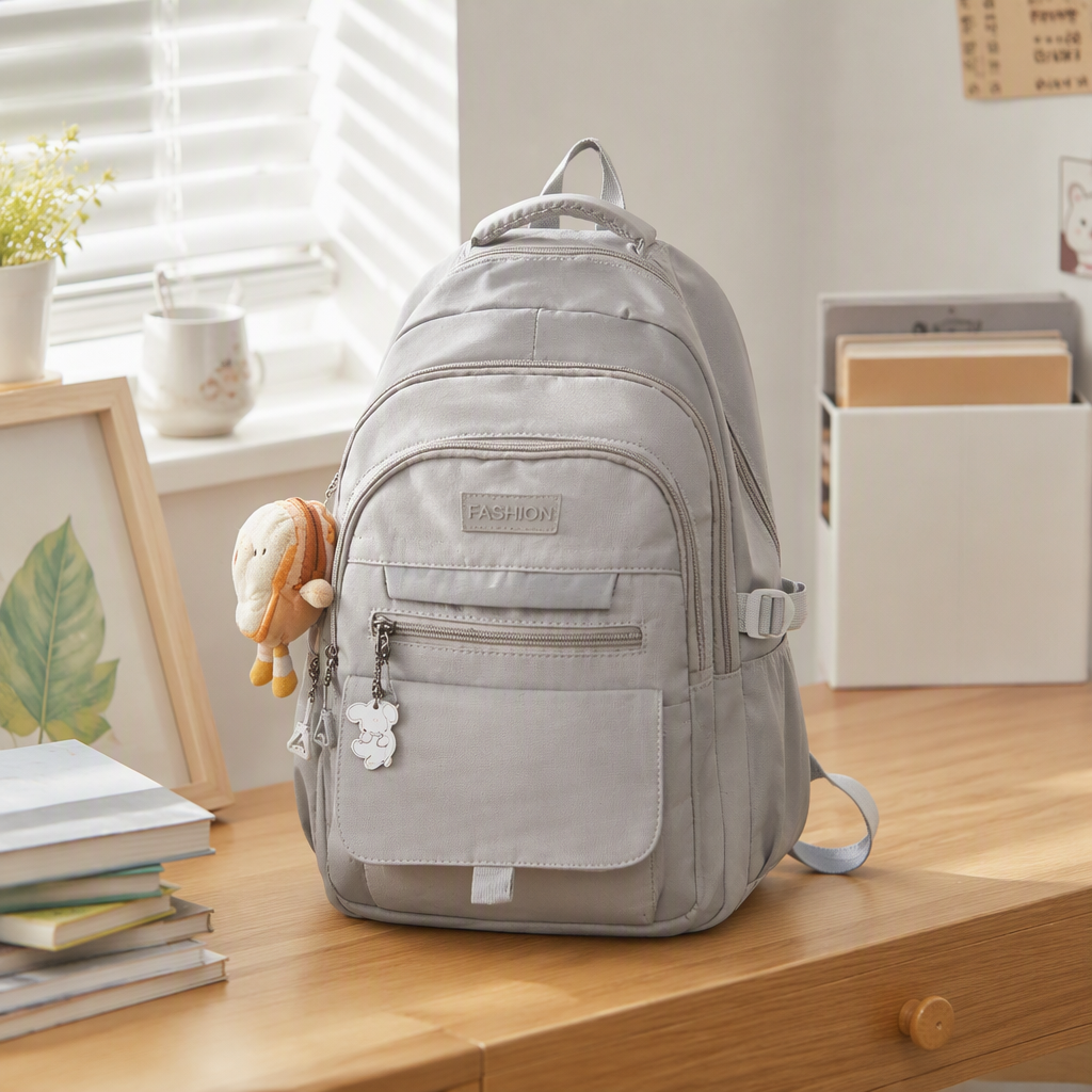 Mochila casual multifuncional hombre estudiante viaje deporte tendencia mochila gris gran capacidad bolsa resistente al desgaste details Picture