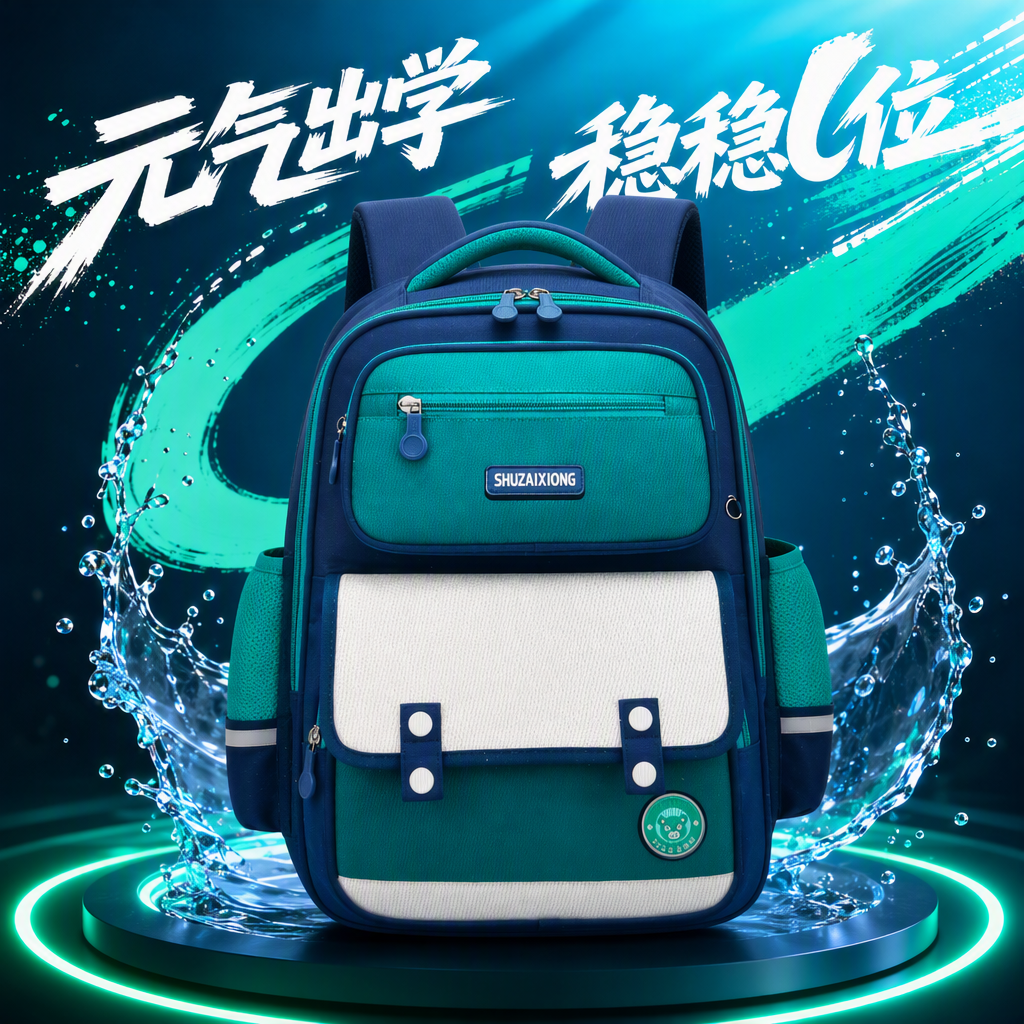 多彩拼色学生书包耐磨防水轻便大容量儿童书包校园用品细节图