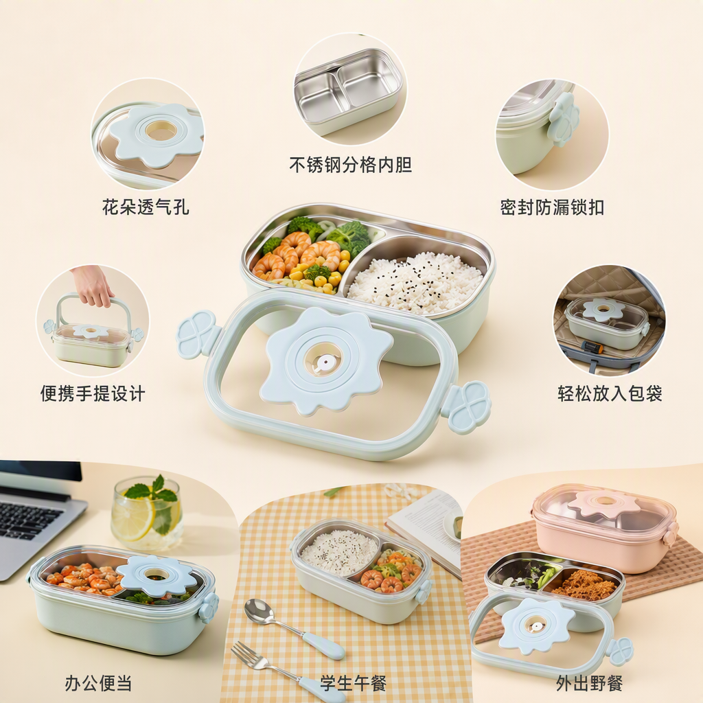 Caja de comida portátil multicolor caja de comida de plástico con tapa caja de bento estudiantil caja de almacenamiento de cubiertos multipropósito
