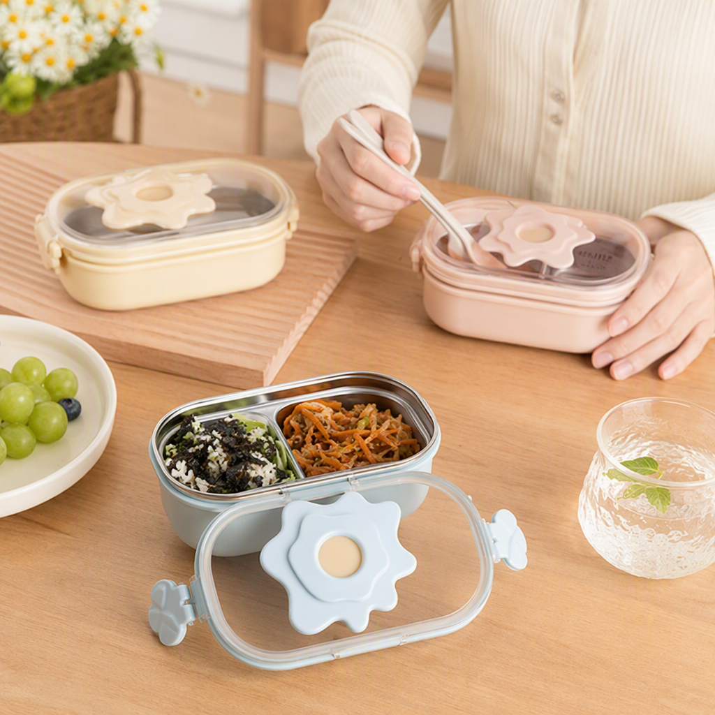Caja de comida portátil multicolor caja de comida de plástico con tapa caja de bento estudiantil caja de almacenamiento de cubiertos multipropósito details Picture