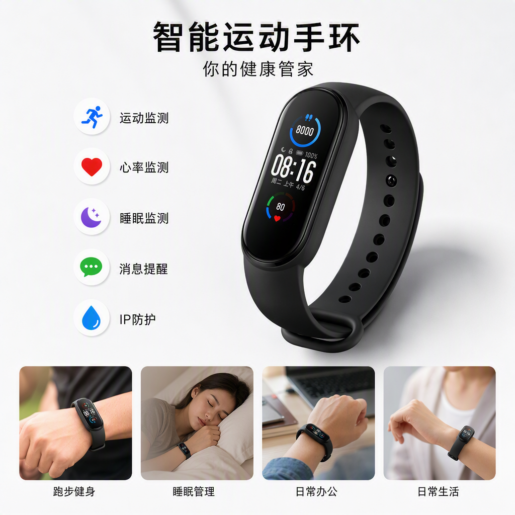 多功能黑色运动手环收纳盒便携防摔运动配件整理盒时尚简约设计