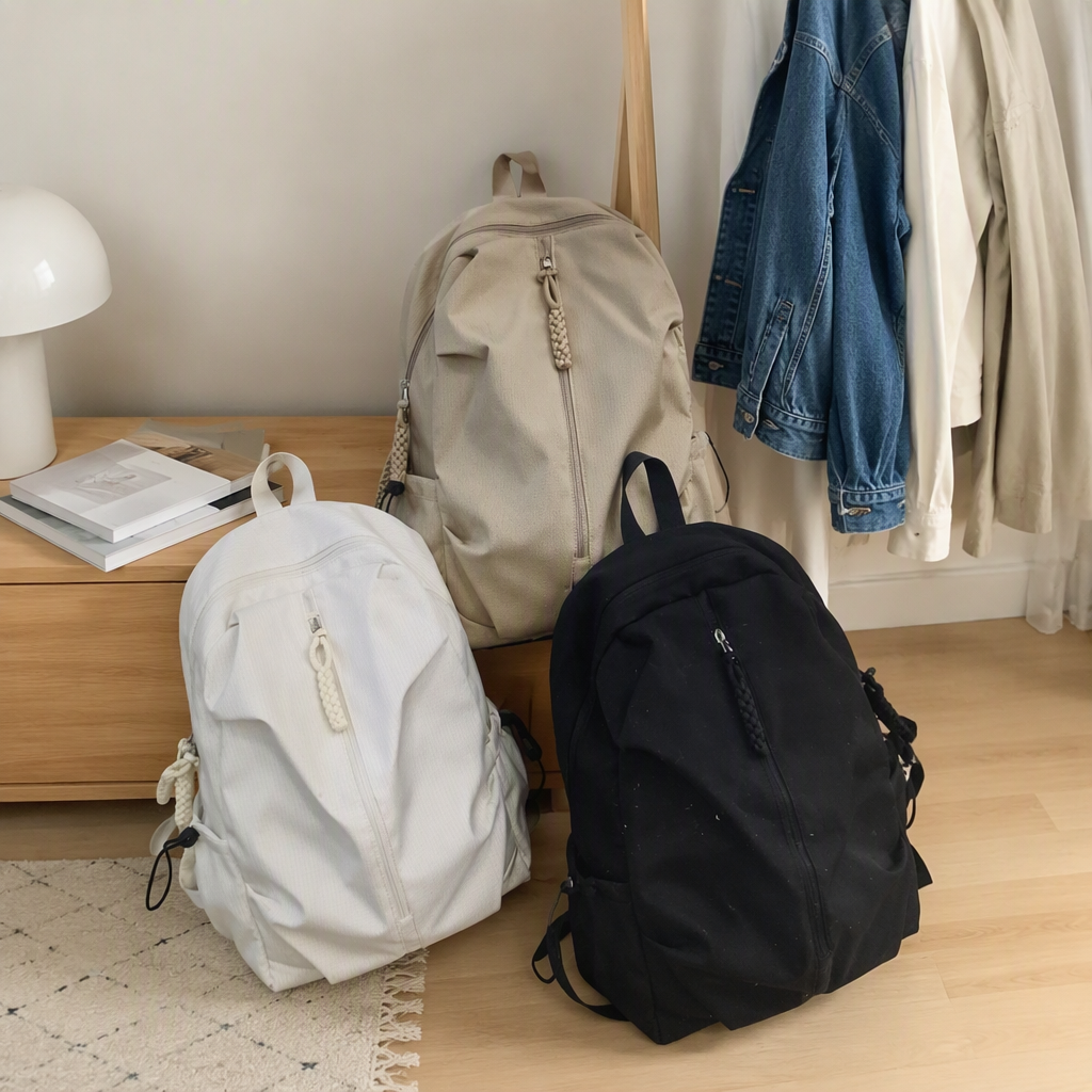 Multi-color fashionable casual backpack, suitable for both men and women, versatile student travel bag, available in beige, white and black styles details Picture