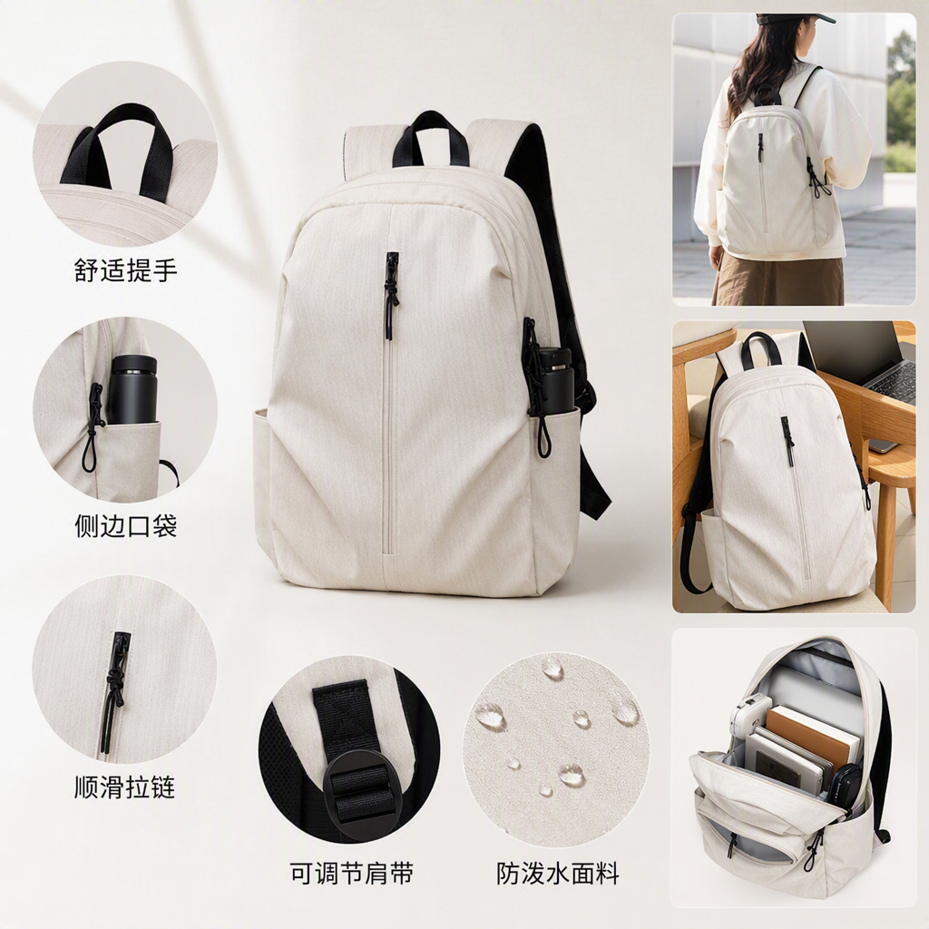 Moda simple arroz blanco mochila mochila de gran capacidad mochila de ocio bolsa de estudiante tendencia versátil