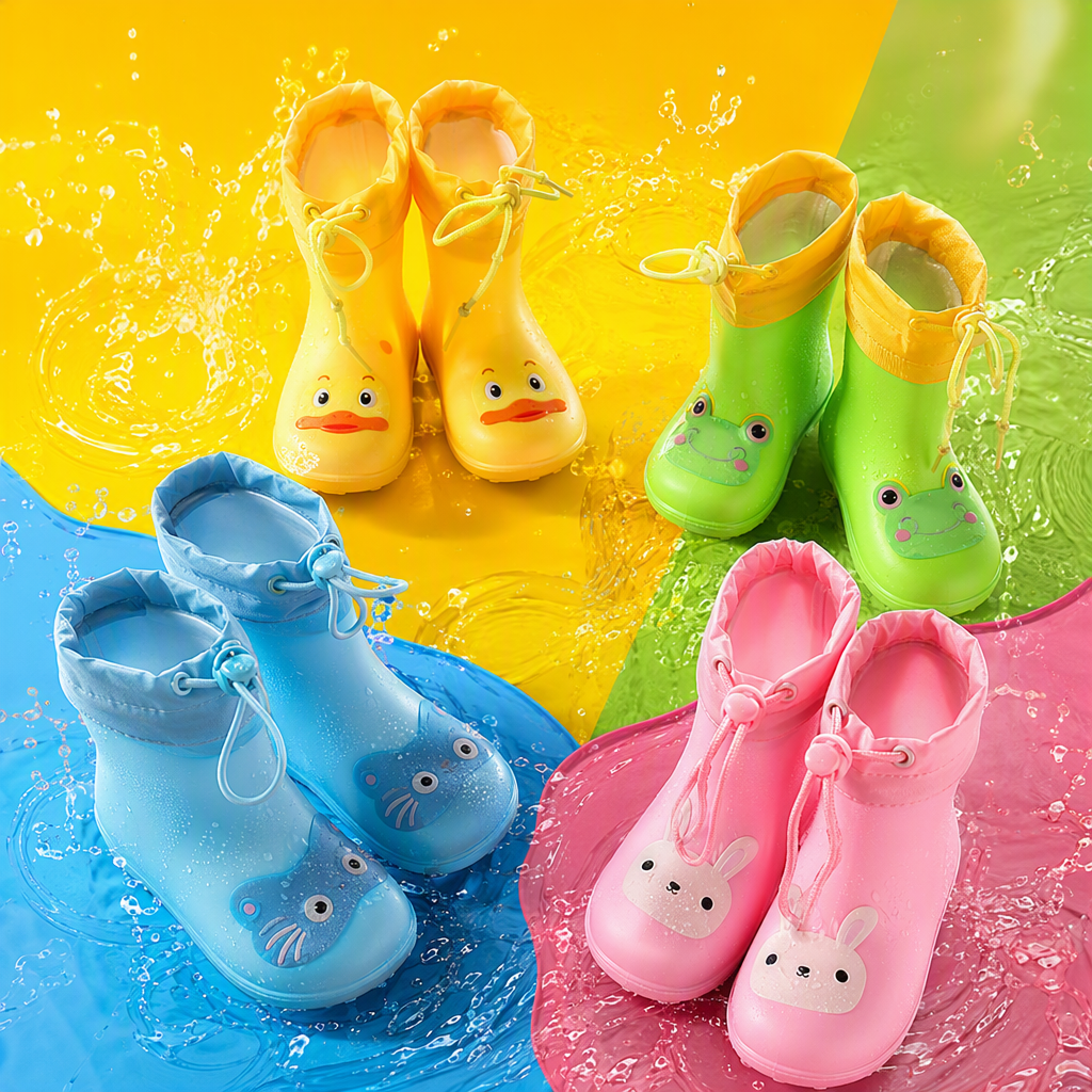 儿童防滑雨靴宝宝婴幼儿防水防风童鞋雨天必备柔软舒适防潮款式多样白底实物图