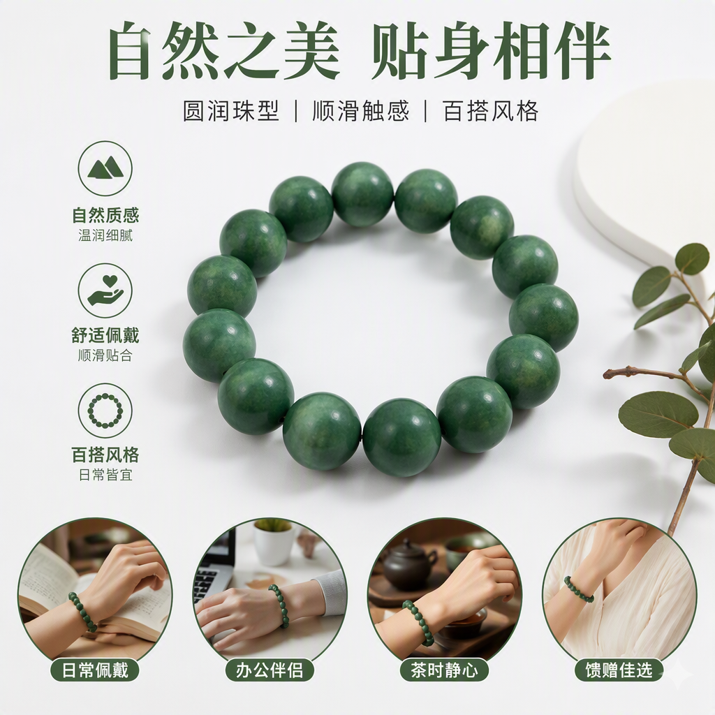 合香珠合香温沁宸暖手串中药天然绿珠串手链时尚简约手工编织女士饰品送礼品装饰品