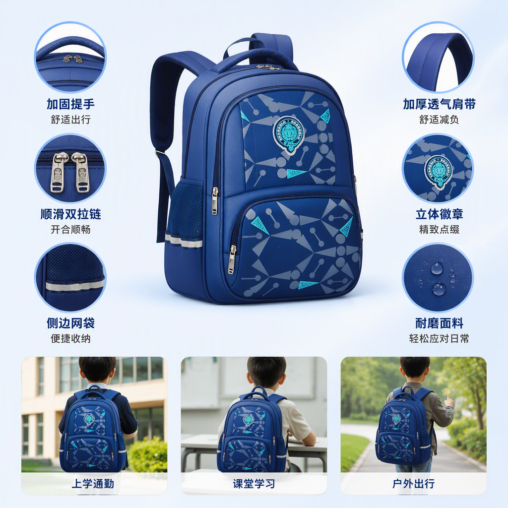 Estudiante casual mochila de hombro de gran capacidad impermeable azul campus mochila escolar unisex trend