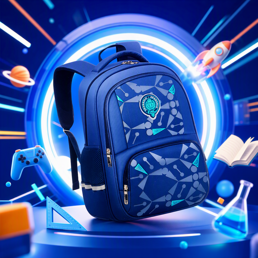 Student casual backpack, large-capacity waterproof blue campus bag, unisex trendy style Specification image