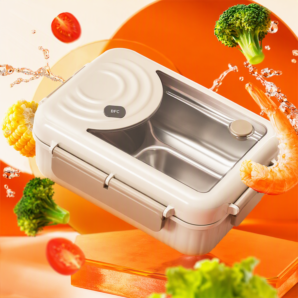 Multi-layer portable lunch box, large-capacity insulated lunch box, beige simple student and office tableware storage box Specification image