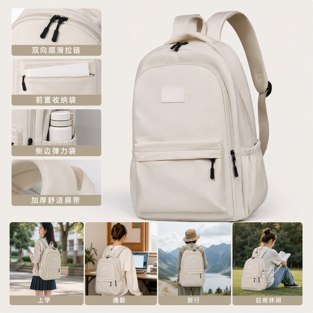 Moda simple arroz blanco mochila de hombro estudiante casual versátil bolsa de viaje mujer tendencia mochila bolsa