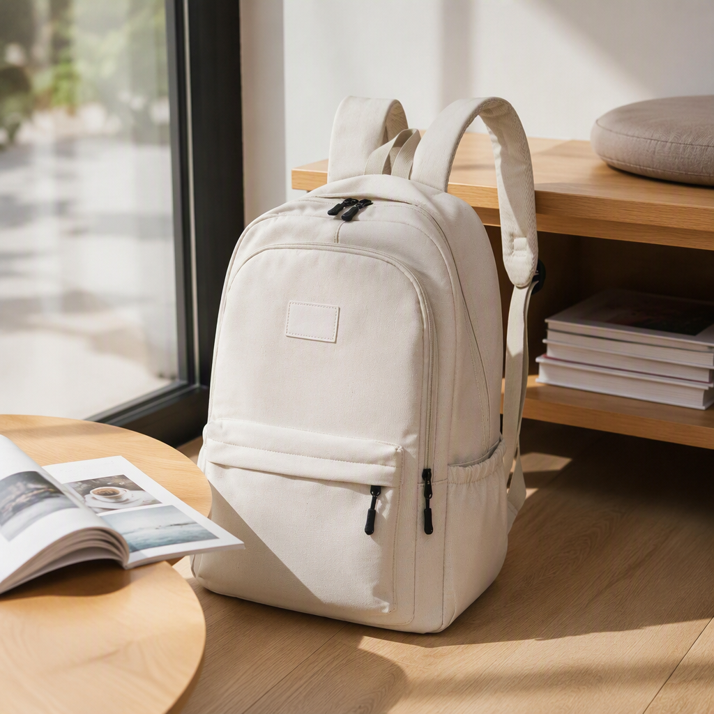 Moda simple arroz blanco mochila de hombro estudiante casual versátil bolsa de viaje mujer tendencia mochila bolsa details Picture