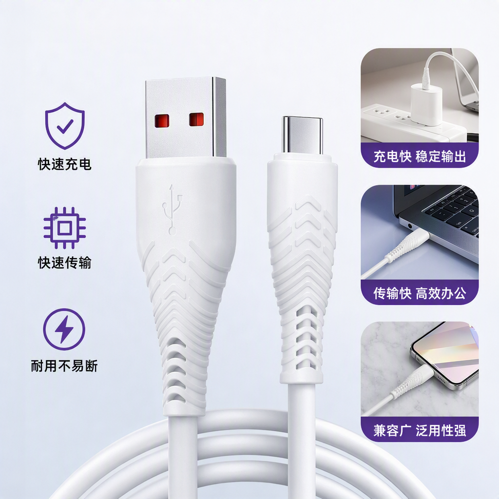 The multi-color packaging box USB fast charging data cable efficiently transmits data and is compatible with charging cables for Android and Apple mobile phones