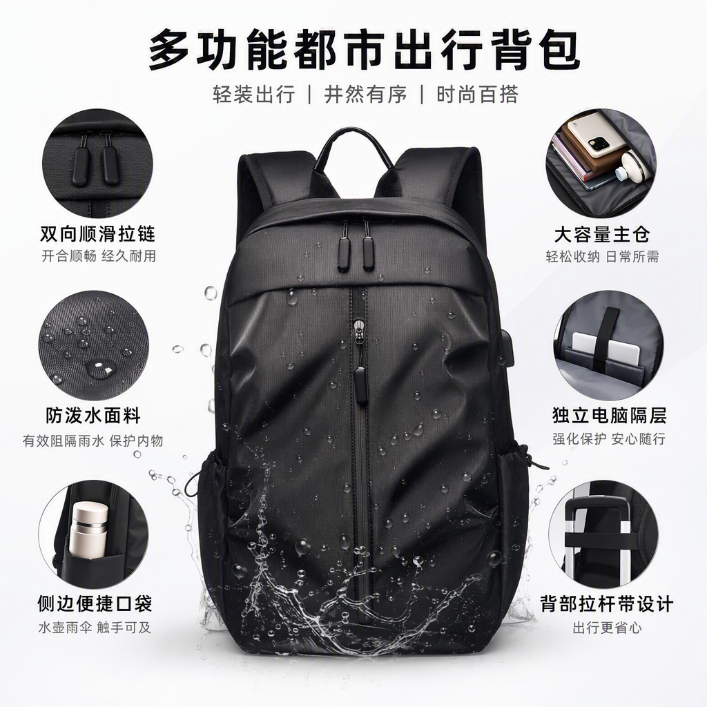 Multifunción moda casual mochila de gran capacidad unisex viaje bolsa de deporte estilo de tendencia negro