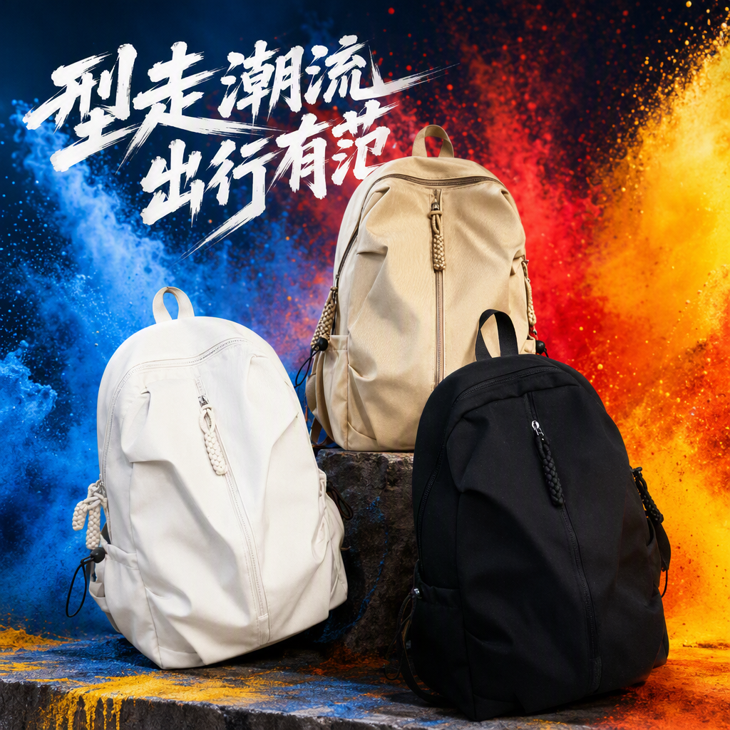 多彩多功能休闲背包多色拼接时尚运动包学生男女通用潮流款细节图