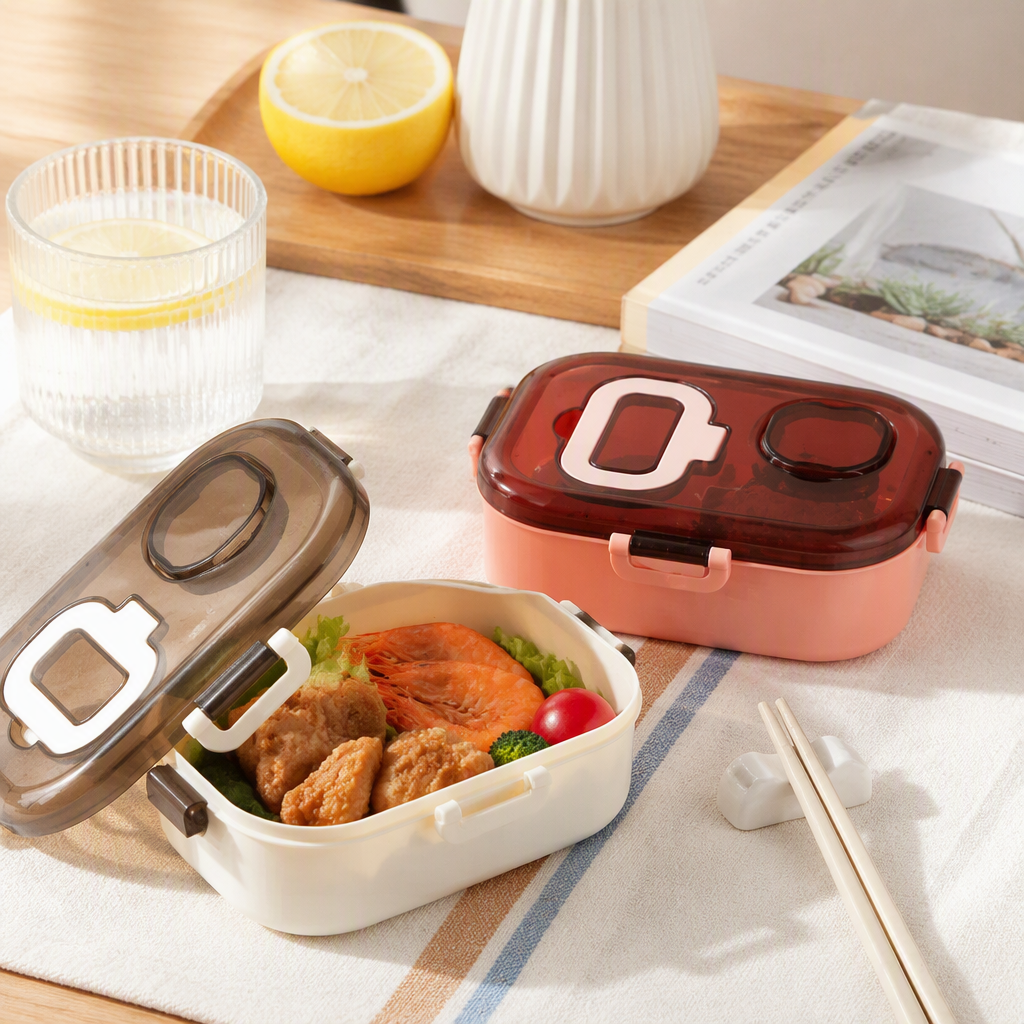 Caja de almuerzo portátil de plástico colorida para niños estudiantes caja de comida creativa con tapa bento contenedor caja de almacenamiento durable y práctico details Picture
