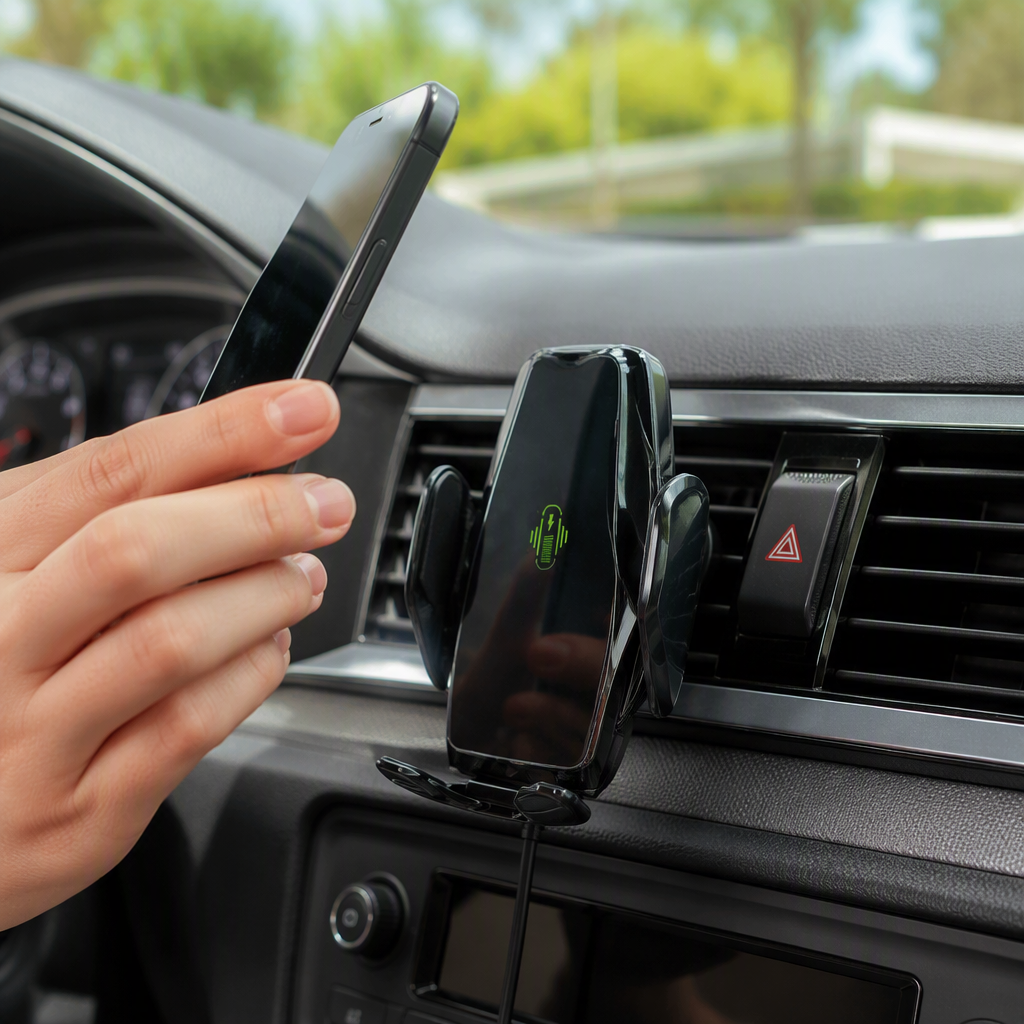 Black car wireless charger, fast charging, multi-functional car mobile phone charger, portable car supplies compatible with Android and Apple
