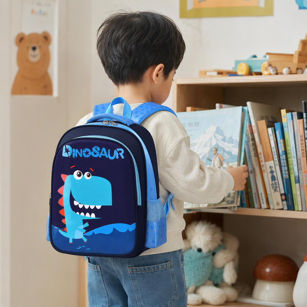 Blue dinosaur-themed children's schoolbag, cute cartoon backpack, student schoolbag, kindergarten schoolbag, large capacity, lightweight and trendy style details Picture