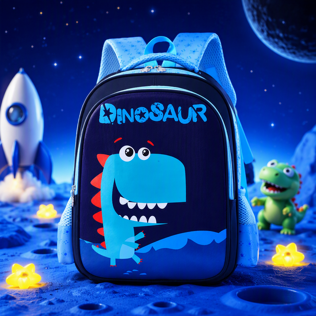 Blue dinosaur-themed children's schoolbag, cute cartoon backpack, student schoolbag, kindergarten schoolbag, large capacity, lightweight and trendy style Specification image