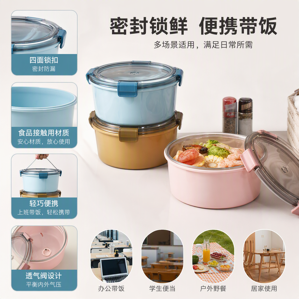 Colorful plastic lunch box and tableware set for children and students, portable lunch box and portable tableware combination, simple and practical