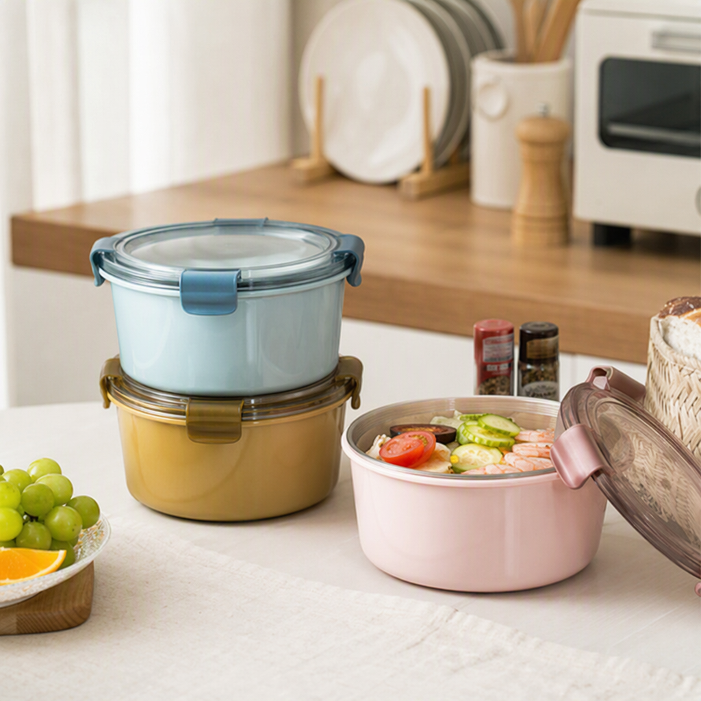 Colorful plastic lunch box and tableware set for children and students, portable lunch box and portable tableware combination, simple and practical details Picture