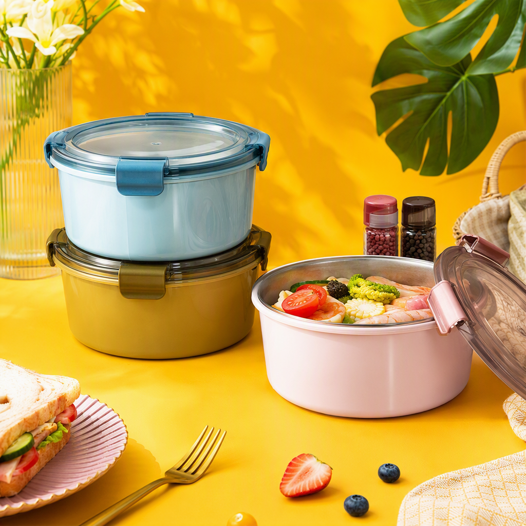 Colorful plastic lunch box and tableware set for children and students, portable lunch box and portable tableware combination, simple and practical Specification image
