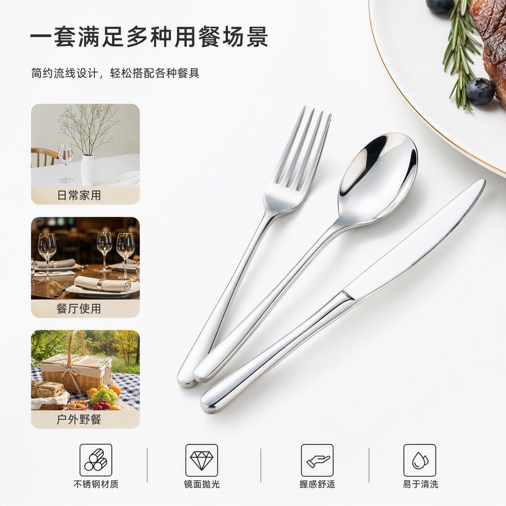 Multifuncional western food cutter tenedor cuchara set vajilla casera portátil comedor vajilla de estilo occidental conjunto de mesa Application Scenario