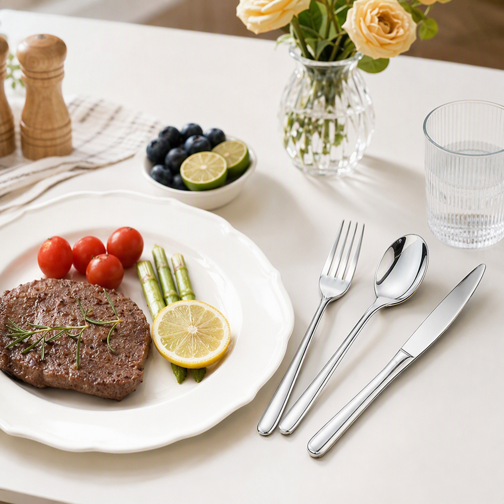 Multifuncional western food cutter tenedor cuchara set vajilla casera portátil comedor vajilla de estilo occidental conjunto de mesa Specification image