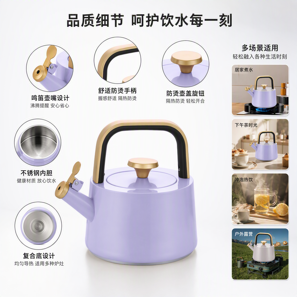 HR7159-1 HausRoland 1.8L acero inoxidable tintun hervidor de agua caliente hervidor de gran capacidad hervidor de inducción de gas hervidor de cocina de uso general home kitchen kettle Specification image