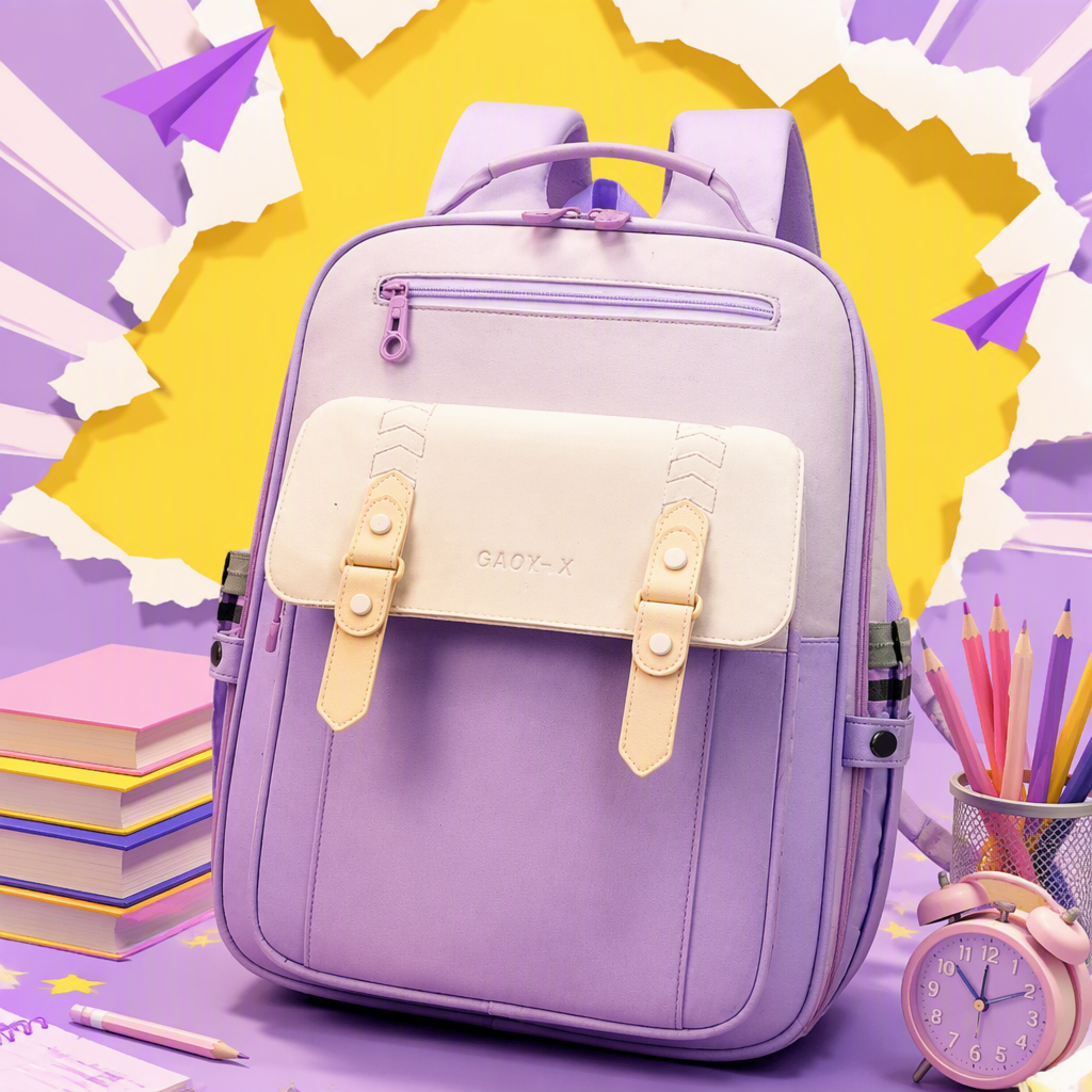 Moda versátil lila mochila mochila casual de gran capacidad mochila de estudiante tendencia portátil estilo de las mujeres Specification image