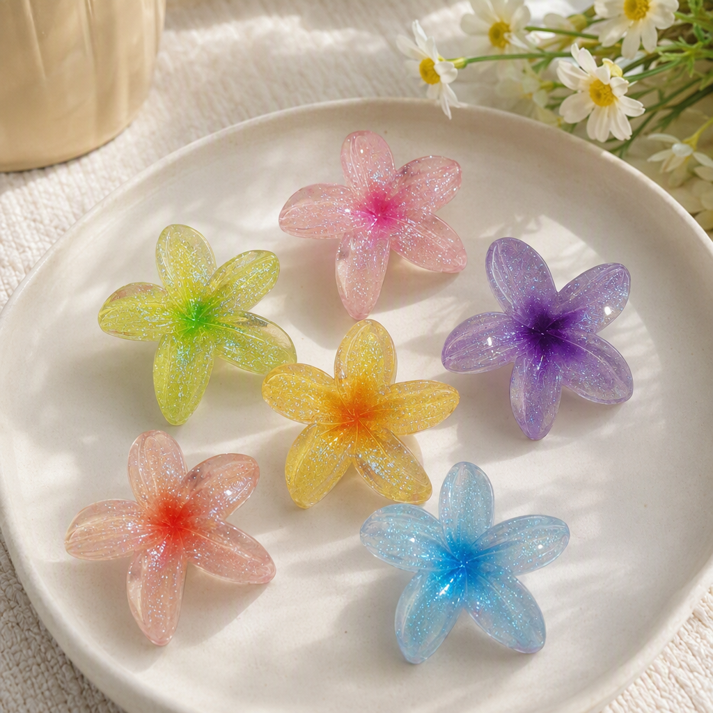 Glittering colorful flower hair clips, Korean sweet girl headwear, hair accessories, hairpins and hairpins, versatile for students details Picture