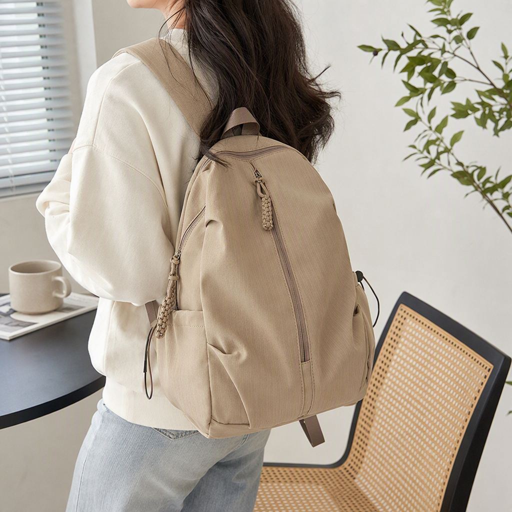 Moda casual beige rayas mochila de gran capacidad estudiante mochila de viaje tendencia versátil details Picture