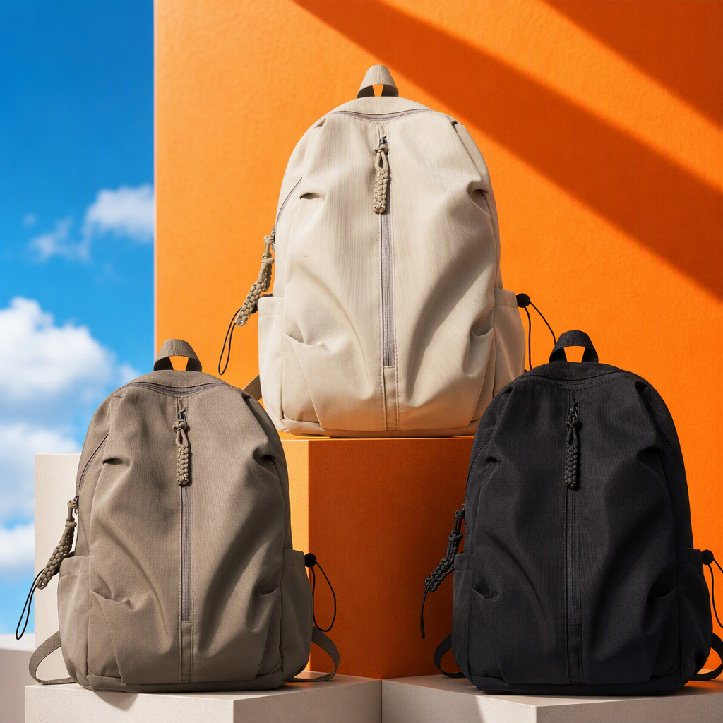Moda casual beige rayas mochila de gran capacidad estudiante mochila de viaje tendencia versátil Specification image