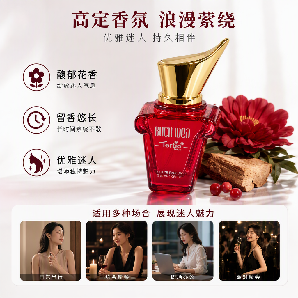 Fashionable red perfume bottle, golden nozzle, white packaging box, exquisite gift box set for women's fragrance and perfume