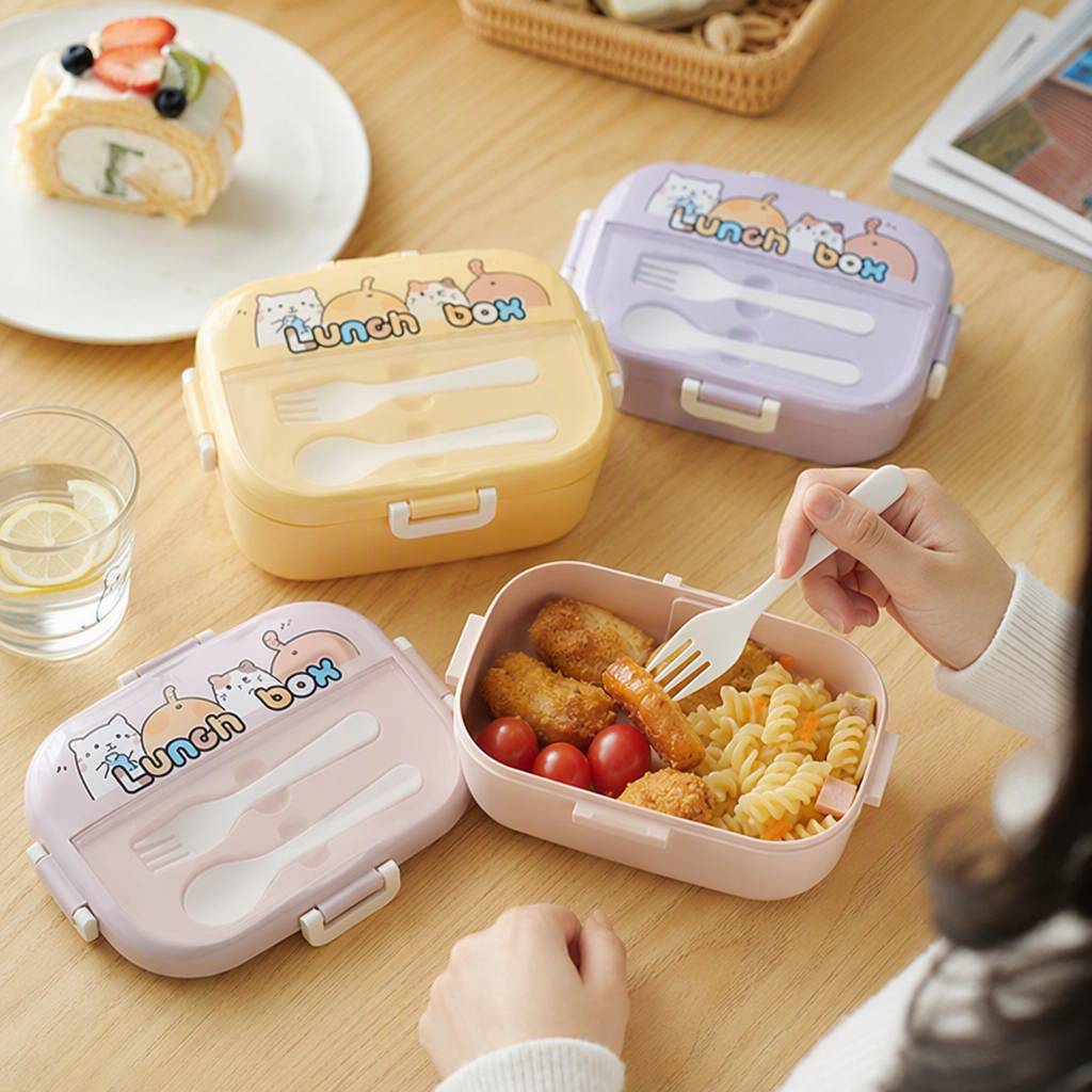 Colorful cartoon bento box, children's tableware, student lunch box, creative portable storage box with compartments, durable and cute style details Picture