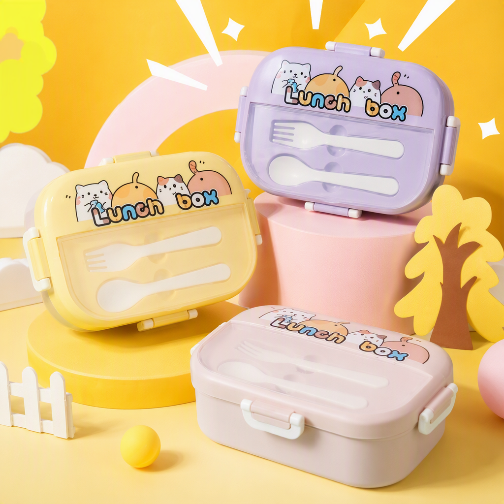 Colorful cartoon bento box, children's tableware, student lunch box, creative portable storage box with compartments, durable and cute style Specification image